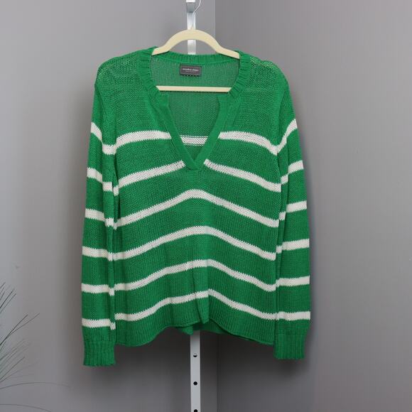Wooden Ships by Paola Buendía Green Striped Open Knit Sweater Size M/L - Picture 1 of 4